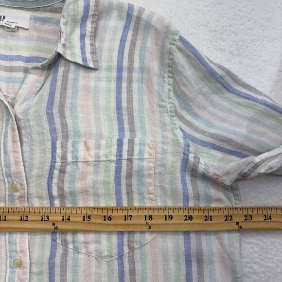 Gap Linen Pastel Striped Boyfriend Fit Button Up Top Beachy Boho Preppy Womens L - Picture 8 of 10